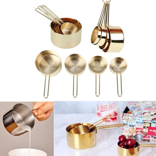 4Pcs Stainless Steel Measuring Cups Set Luxury Copper Plated Kitchen Measuring Tools For Baking Coffee Tea Measuring Tools