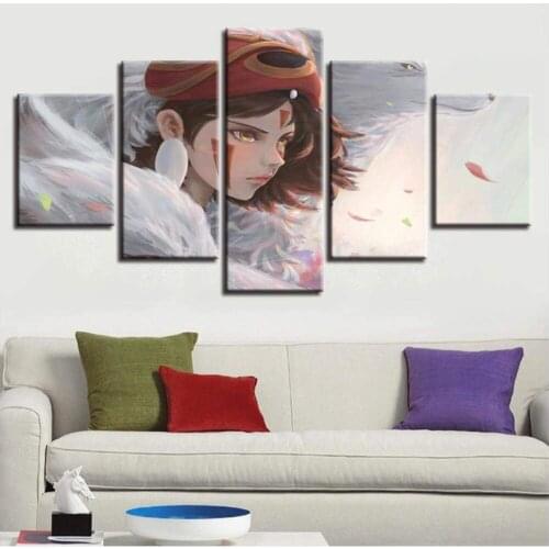 5 Piece Wall Art Canvas Anime Manga Princess Of Wolf Modular Pictures And Posters Home Decor Modern Bedroom Decoration Paintings