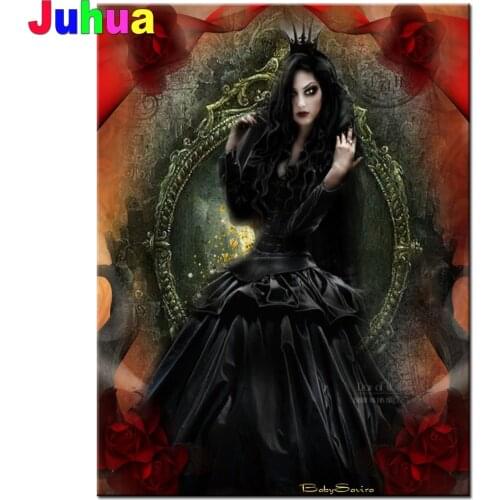 5D DIY Diamond Painting Vampire Woman Cross Stitch Diamond Embroidery Pattern Full Round Rhinestones Mosaic Darkness Gothic Lady
