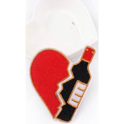 Brocken Heart Wine Bottle Embroidered Patches For Clothing Hippie Iron On Patches On Clothes Cartoon Applique Jacket Accessories