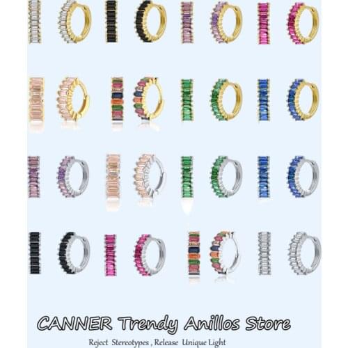 CANNER 925 Sterling Silver Earring Hoops Earrings for Woman Engagement CZ Romantic Purple Crystal Pendientes Oorbellen Earrings