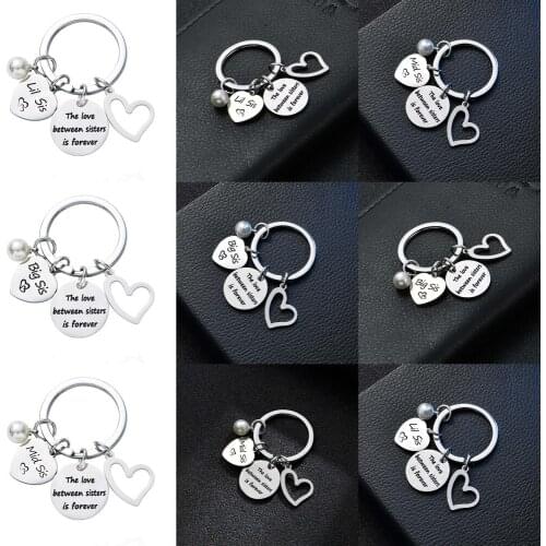 Stainless Steel Big Sis Mid Sis Lil Sis The Love Between Sisters Is Forever Keyrings Love Heart Pearl Best Friends Gift Jewelry