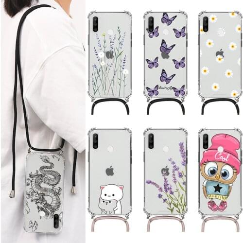 For Huawei P30 Lite Pro Case PC Hard Airbag Funda For Huawei p30lite p30pro p30 Crossbody Necklace Cord Lanyards Transparent Bag