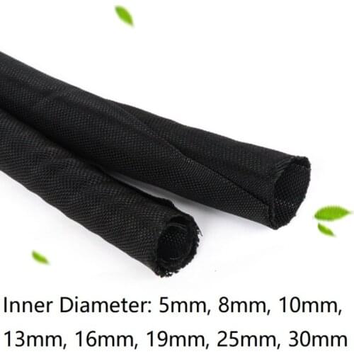 Black ID 5 8 10 13 16 19 25 30mm Expandable Braided Cable Sleeve PET Self Closing Insulated Flexible Pipe Hose Wire Wrap Protect