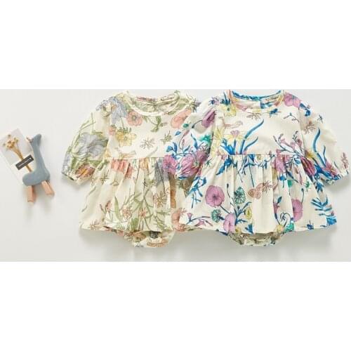 Princess Baby Spring Summer Girl Bodysuit Flower Newborn 0-3 Years Infant Girls Clothing Long Sleeve Party Birthday Clothing