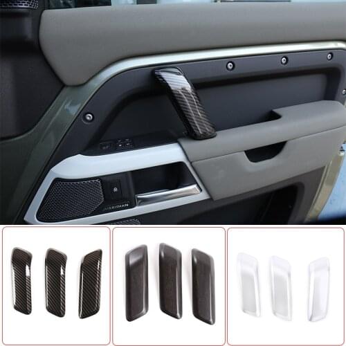 For Land Rover Defender 110 2020-22 ABS Carbon fiber Car Door Inner Door Handle Decorative Cover Sticker Accessories (LHD & RHD)
