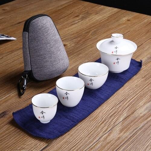 Travel Bag Chinese Kung Fu Tea set gaiwan teapot teacups fair mug tea sets white ceramic fot gift puer Drinkware Free shipping