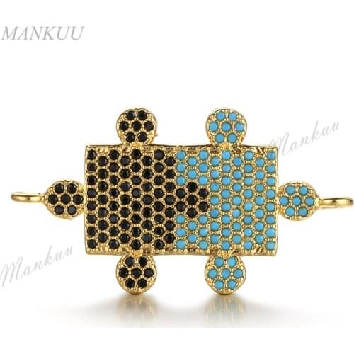 FC021b Rhinestone Micro Zircon Pave Puzzle Irregular Rectangle Jewelry Charm Metal Plated Connectors for Necklace Bracelet Xmas