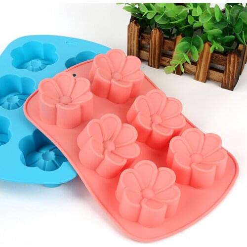 Flower Shaped Food-grade Silicone Fondant Cake Mold 1pc 6 Hole Pastry Biscuit Baking Moulds E147