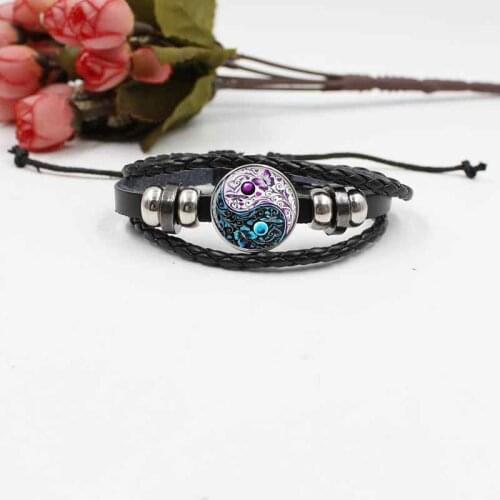 Hot Time Gem Butterfly Yin Yang Tai Chi Figure Crystal Corolla Woven Leather Vintage Jewelry