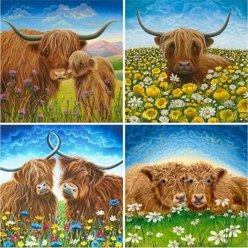 HUACAN 5D DIY Diamond Painting Full Drill Square Round Cattle Diamond Embroidery Sale Animal Diamond Mosaic Home Decor