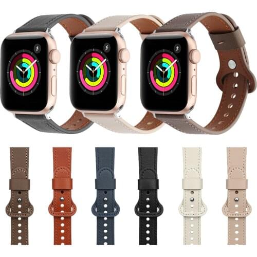 Leather Ring buckl Strap for Apple Watch Series 6 40 44mm band for iWatch 6 5 4 3 2 1 SE 38mm 42mm Belt Bracelet Watchbands