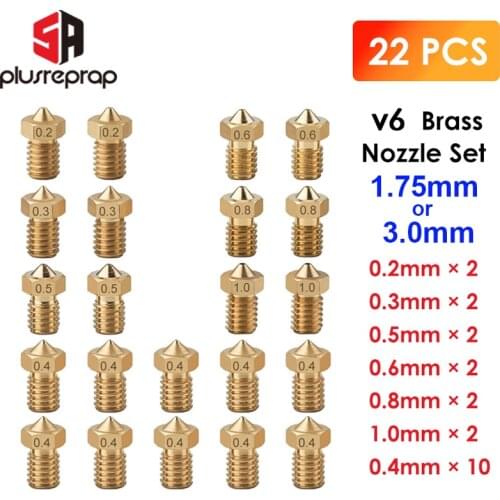 22 PCS/lot V6 Brass Nozzle Head Printer Extruder For 1.75MM E 3D HotEnd Printer Accessorie