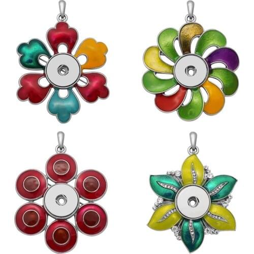 Fashion elegant Beauty Oil flowers Big pendant snap necklace 60cm chain fit 18mm snap buttons snap jewelry wholesale XL0214