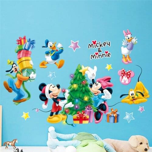 Cartoon Mickey Minnie Wall Stickers For Kids Rooms Children Bedroom Living Room Wall Decal Art Poster Mural Christmas Decor Gift
