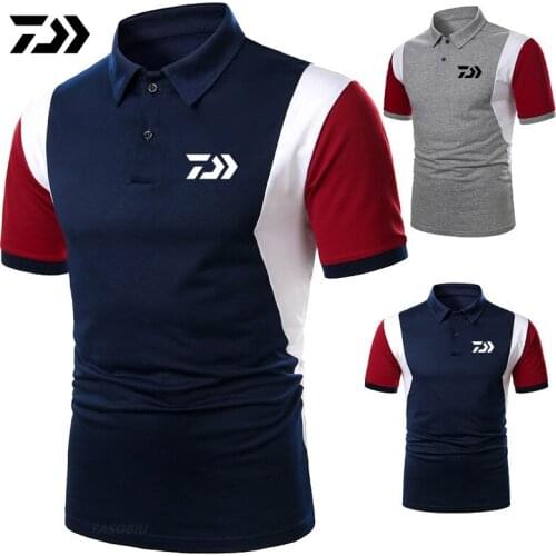 Daiwa Summer Mens Fishing Short Sleeve T-shirt Fashion Three Color Splicing Mens Outdoor Fishing Short Sleeve Polo Shirt