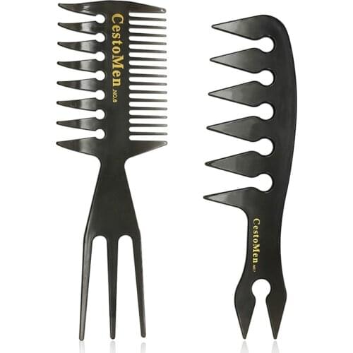 CestoMen 2PCS Set Three Side Wave Dyeing Comb Mens Hairdressing Professional Hairdresser Comb Detangling Large Wide Tooth Comb