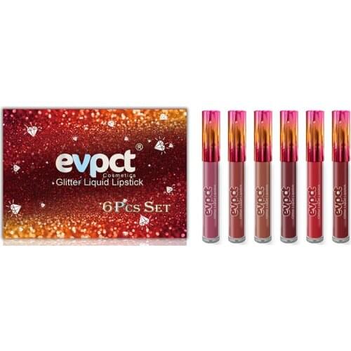 6PCS Matte Glitter Liquid Lipstick Set Diamond Shimmer Glitter Lip Gloss Long Lasting Not Stick Cup Lip Glaze Kit Makeup 24ml