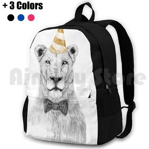 Get The Party Started ( Color ) Outdoor Hiking Backpack Waterproof Camping Travel Lion Animal Pencil Party Hat Party Hat Humor