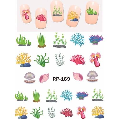 UPRETTEGO NAIL ART BEAUTY NAIL STICKER WATER DECAL SLIDER CARTOON DOLPHIN FISH SEA WEED SEA HORSE HERMIT CRAB CORAL RP169-174
