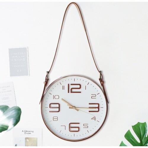 Wall Clock,Home Decoration,Modern Design,Specular Gloss,Living Room Decor,Office,Shop,Decorative,PU Belt Hanging Watch,Electric