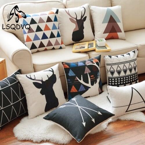 Nordic Style Geometric Cushion Cover Polyester Pillow Case Geometry Animals Deer Elephant Bear Decoration For Sofa Car