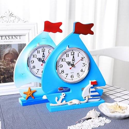 New Wood Anchor Clock Mediterranean Style Hanging Wall Clock Ship Wheel Desk Table Clock for Bedroom Living Room Nautical Decor