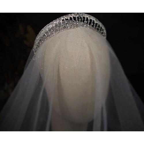 Alloy Half Round Princess Crown with Shining Rhinestone Hair Hoop for Wedding Travel Studio Photo Prop Daily Life HP110