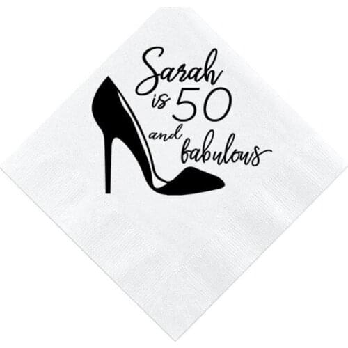 Personalised 50 and Fabulous Napkins - 50th Birthday Napkins, Custom 60th Birthday Napkins, High Heels Party, Fabulous Party