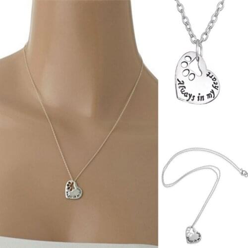 New Fashion Always In My Heart Dog Cat Paws Pendant Necklace Women Men Jewelry Charm Choker Necklace Silver Plated Chain