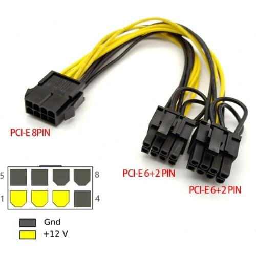 PCI-Express PCIE 8 Pin To Dual 8 (6+2) Pin VGA Graphic Video Card Adapter Power Supply Cable 20cm PCI Express Power Converter