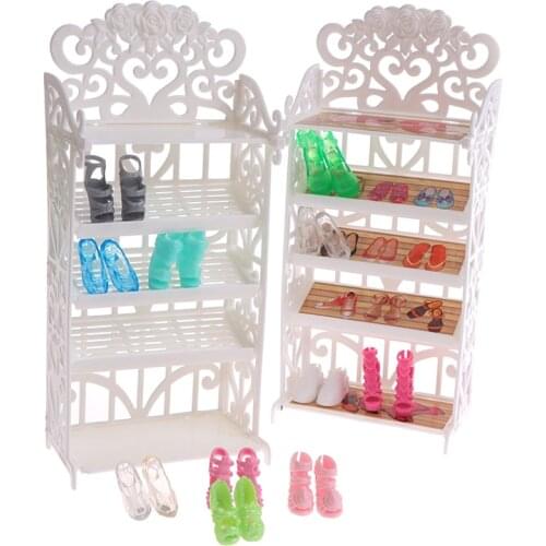 5 Layers White Doll Shoes Rack+Random 10Pairs Shoes Dollhouse Furniture Model For Doll Accessories
