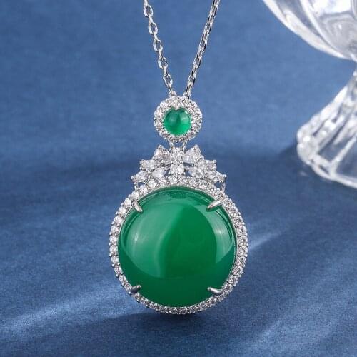 QTT Romantic Sterling 925 Silver Tourmaline Emerald Stone Pendant Necklace Lab Diamond Chains Fine Jewelry Gift for Women