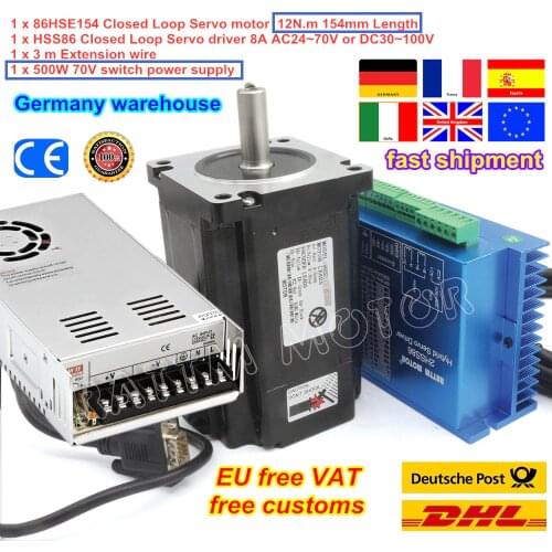 EU ship Nema 34 12N.m Closed Loop Servo motor 6A 2-Phase + HSS86 Hybrid Stepper Motor Driver 8 A+ 500W 70V Power Supply CNC Kit