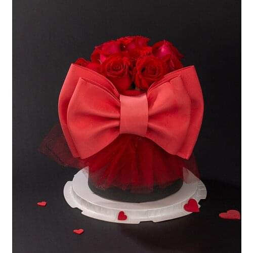 Ins Red Mesh Bowknot Valentines Day Cake Toppers Net Red Birthday Cakes Topper for Kids Birthday Party Cake Decoration Supplies