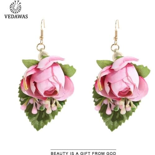 Vedawas Boho Spring Lace Flower Rose Earrins for Women Korean Elegant Romantic Colorful Drop Earrings Wedding Jewelry Wholesale