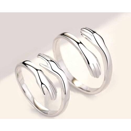 1pc Trendy Hug Rings For Women Male Adjustable Sliver Open Wedding Birthday Gift Jewelry For Girls