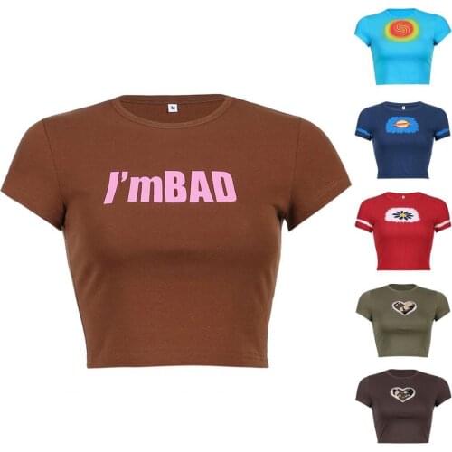 Women T-shirt Vintage Stylish All-match Tie Dye Short Sleeves O-neck Crop Top Summer Sexy Shirts Tee Slim Vest Club Streetwear