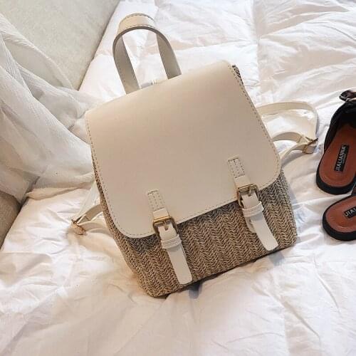 OLOEY Womens Backpacks Woven Backpacks Rattan Woven Bags Casual Bags Leather Stitching Handbags Shoulder Bags