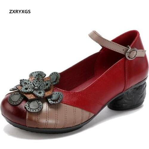 2020 Autumn New Top Cowhide Flowers Spell Colors Classic Shoes Women High Heel Shoes Non-slip Comfortable Elegant Fashion Shoes