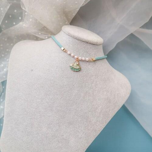 1 PC Velvet Choker Necklace Blue Shell Imitation Pearl For Women 29cm(11 3/8") long