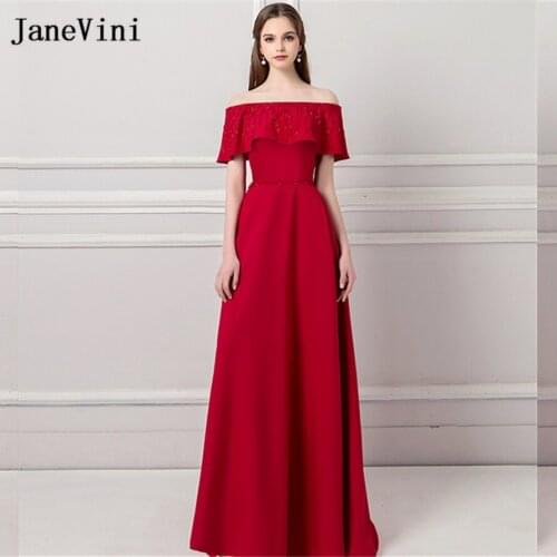 JaneVini Elegant Off Shoulder Women Wedding Party Dress Beading Burgundy Sisters Prom Dress Formal Gown Long Bridesmaids Dresses