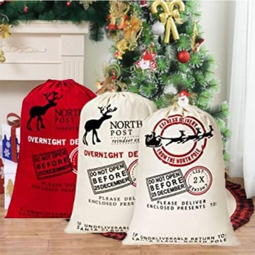 1pc Santa Sacks Christmas Gift Drawstring Canvas Santa Bag Large Santa Claus Gift Bag Santa Bag Home Decoration