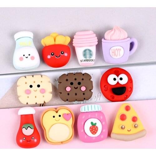11Pcs Simulation Cartoon Biscuit Pizza Bread Flatback Resin Cabochon Embellishment for Scrapbooking Phone Hair Accessories