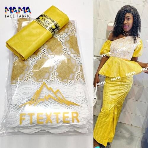 2.5+2.5 Yards Dry Laces With Bazin Riche Fabric Guinea Basin Material Swiss Voile In Switzerland Senegal African Wedding Sewing