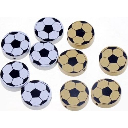 Free Shipping 20pcs Wooden Beads football Styles soccer Spacer Beading Wood Beads Toys For Baby DIY Crafts Kids Toys 19x15mm