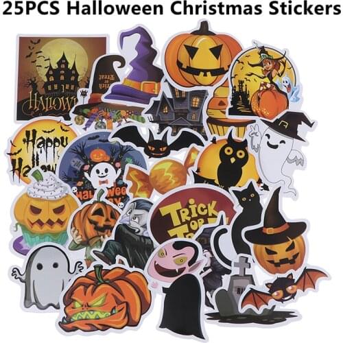 25PCS Happy Halloween Christmas Scrapbook Stationery Stickers Toys Planner Calendar Agenda School Art Craft Supplies