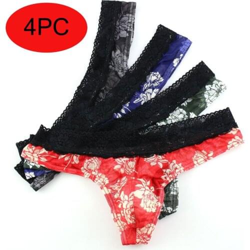 4PCS Sexy Men Underwear Mini Soft Men Briefs Breathable Homme Underwear Bikini Printed Transparent Lace Breathable Underpants