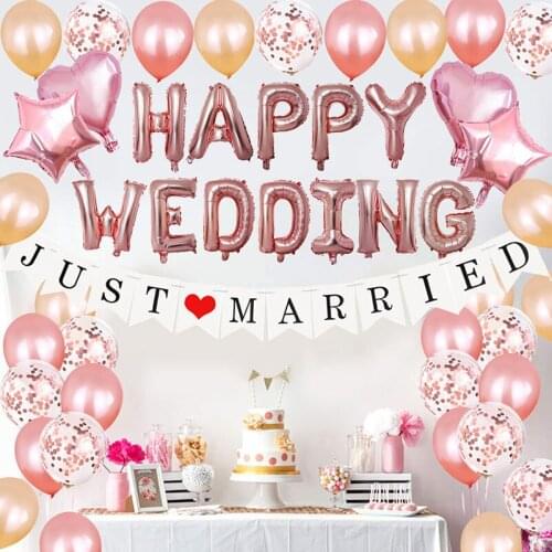 49pcs Happy Wedding Party Background Decorations Balloons Kit 12 Inch Champagne Rose Confetti Latex Balloons with Balloon Ribbon