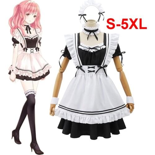 Amine Black Cute Lolita French Maid Cosplay Costume Dress Girls Woman Waitress Maid Party Stage Costumes Retro Maid Dress S-5XL